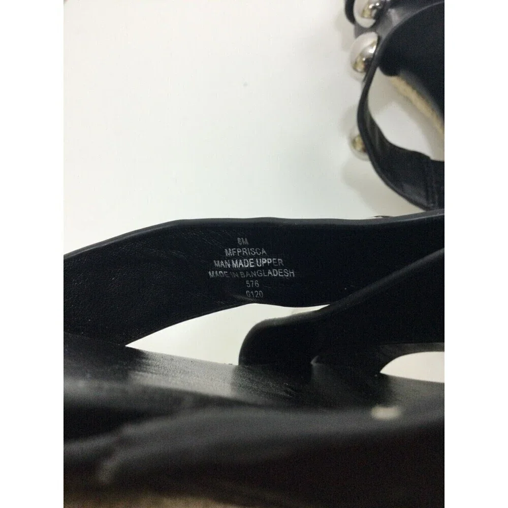 Marc Fisher Prisca Espadrille Silver Studded Slip On Slides Sandals Black Size 8